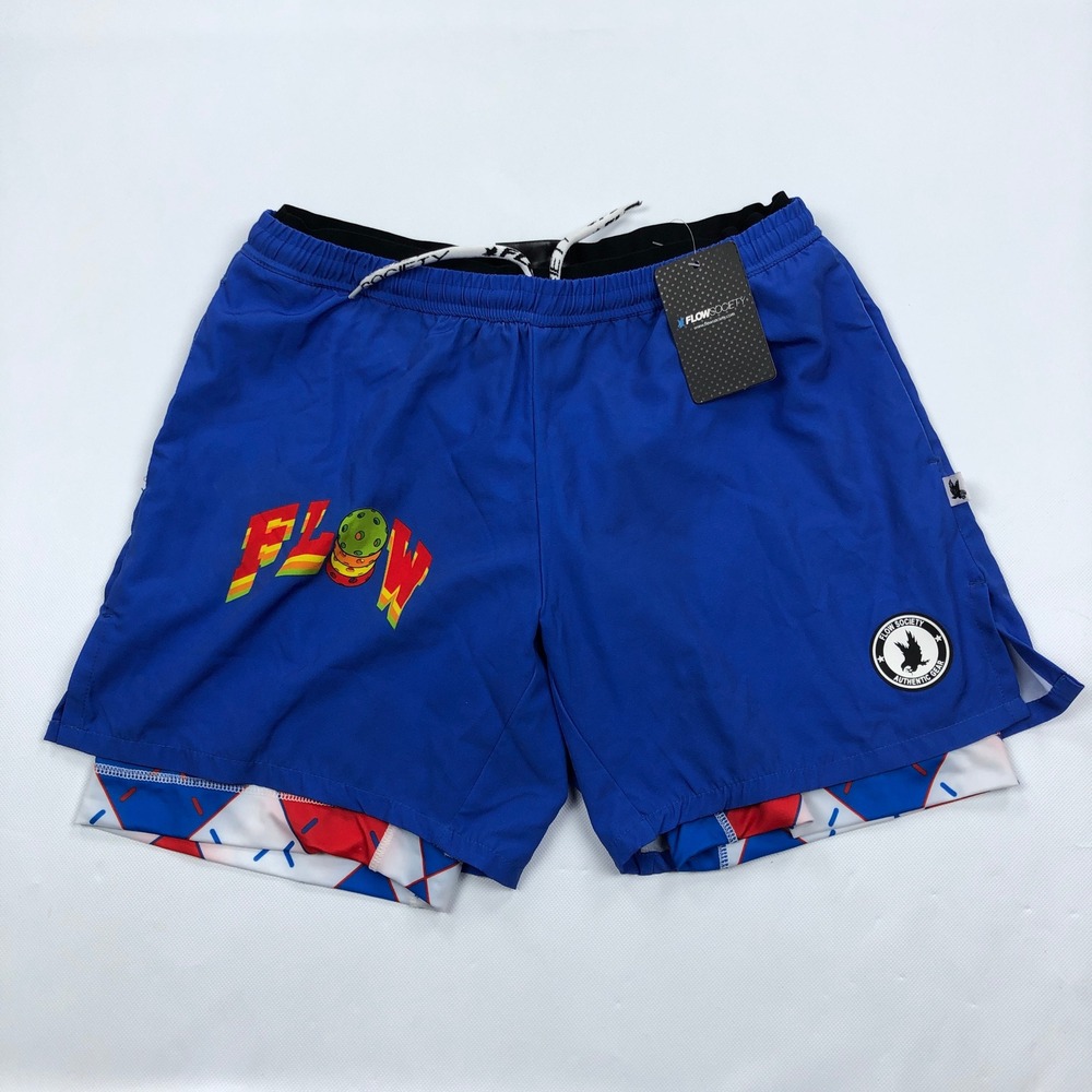 Flow Society Mens Pickleball Shorts 2-1 Blue Argyle Compression Liner XL